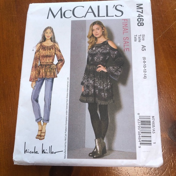 McCalls Pattern M7468 MISSES TUNIC & DRESS Sz 6-14 Nicole Miller Bare Shoulders - Picture 1 of 8